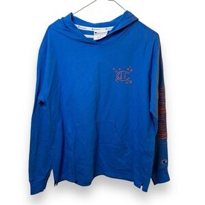 Champion women’s blue jay middle weight t shirt hoodie small